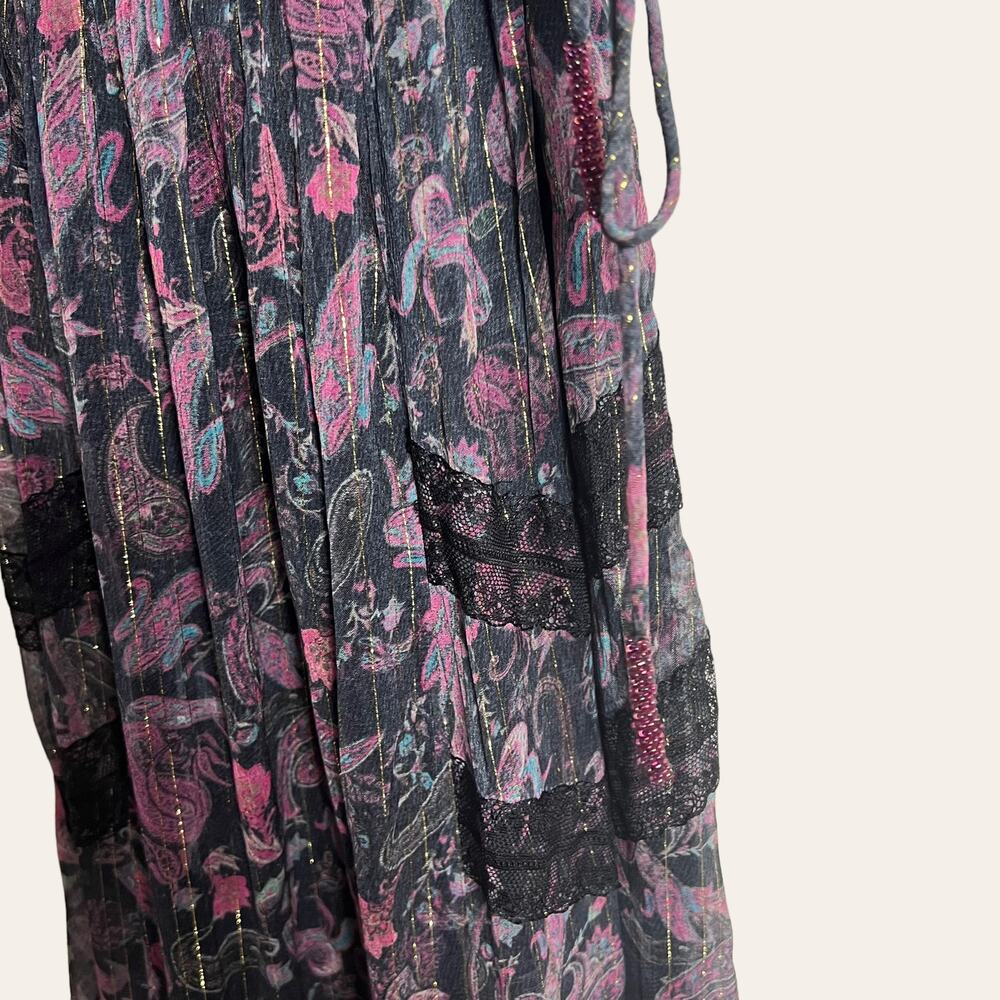 Rococo Sand Nott Sweetheart Tiered Metallic Purple Paisley Maxi Dress Size S - Picture 8 of 14